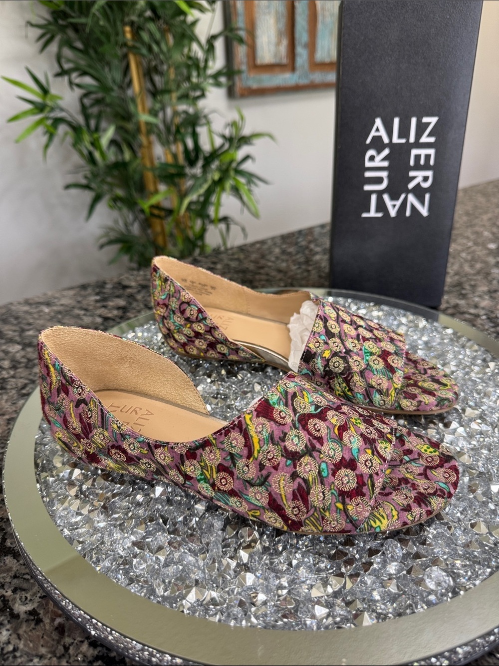 Naturalizer Floral Embroidered D'Orsay Flats in Pink and Multicolor NEW 7W